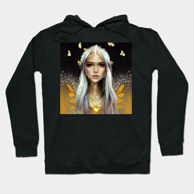 Gold Faerie by Kim Turner Art in MidJourney Hoodie by KimTurner